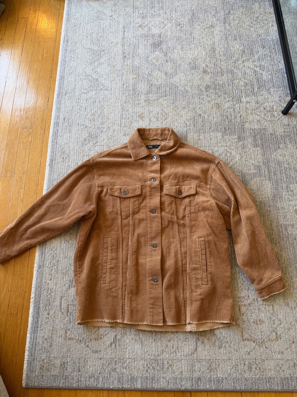 Zara Corduroy Trucker Jacket in Caramel Brown